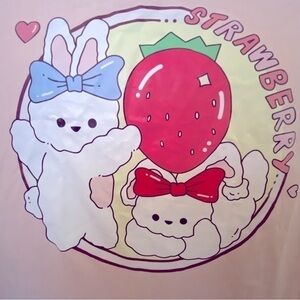Romwe Bunnies and Strawberries Graphic T-Shirt Pink Size L Easter Peeps